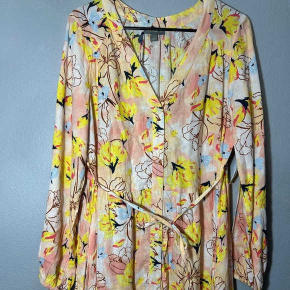 Style & Co. Floral Linen Maxi Dress Long Sleeve Button Front Belted Size M NWT - Picture 3 of 9